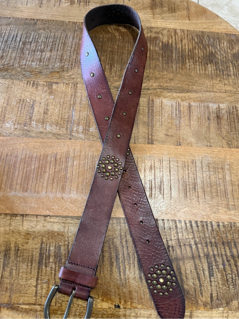 Vtg Y2K Aeropostale Embellished Sunburst Brown Leather Belt Size Medium